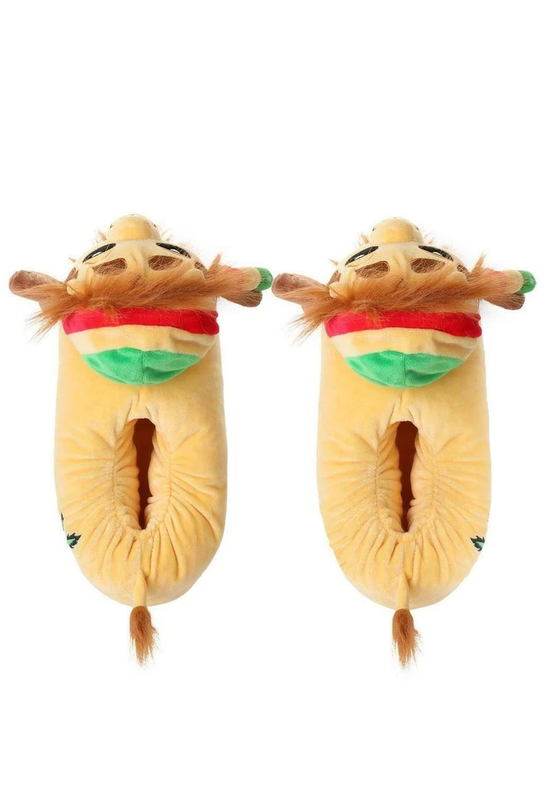 PLÜSCH-TIER-PANTOFFELN - Hausschuh - "benji" Der Rasta Löwe (gelb Braun) – Bild 3